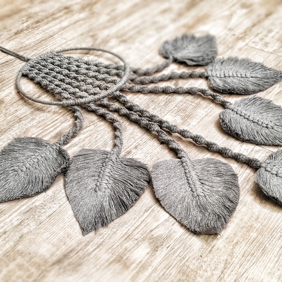 Charcoal Grey Boho Macrame Hanging Tapestry - Picture 4 of 11